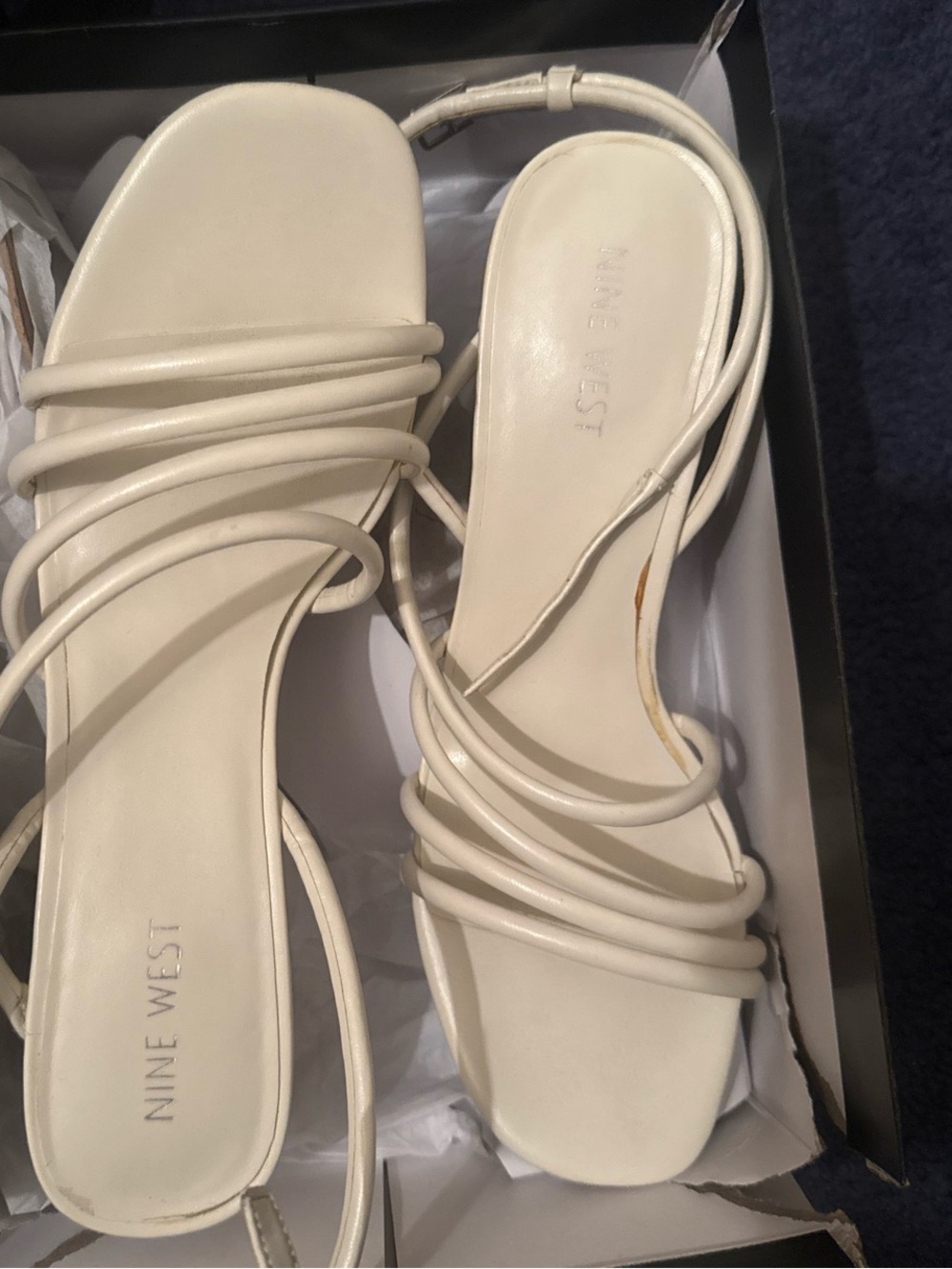 Nine West Cream Multi-Strap Square-Toe Lace-Up Sandals